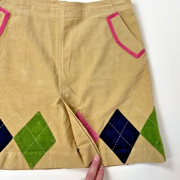 Lilly Pulitzer Women's Tan Petra Patched Argyle Corduroy Mini Skirt - Size 4 - Picture 3 of 6